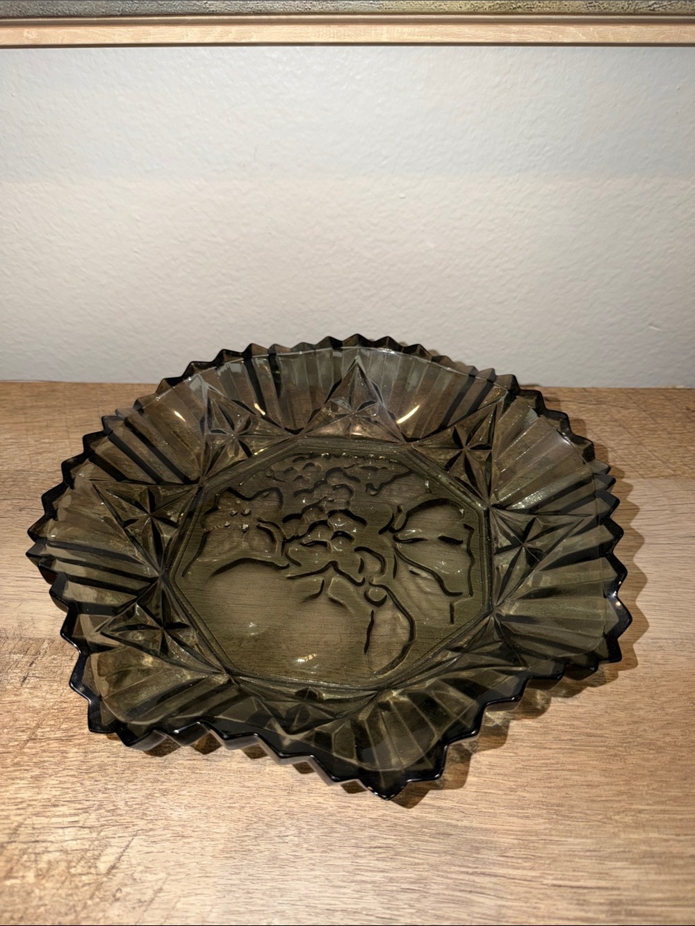 Vintage Smoky Gray Pressed Glass Pioneer Bowl